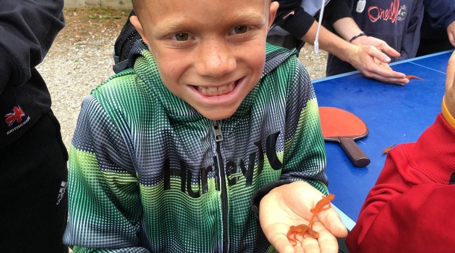 Boy holding a salamander