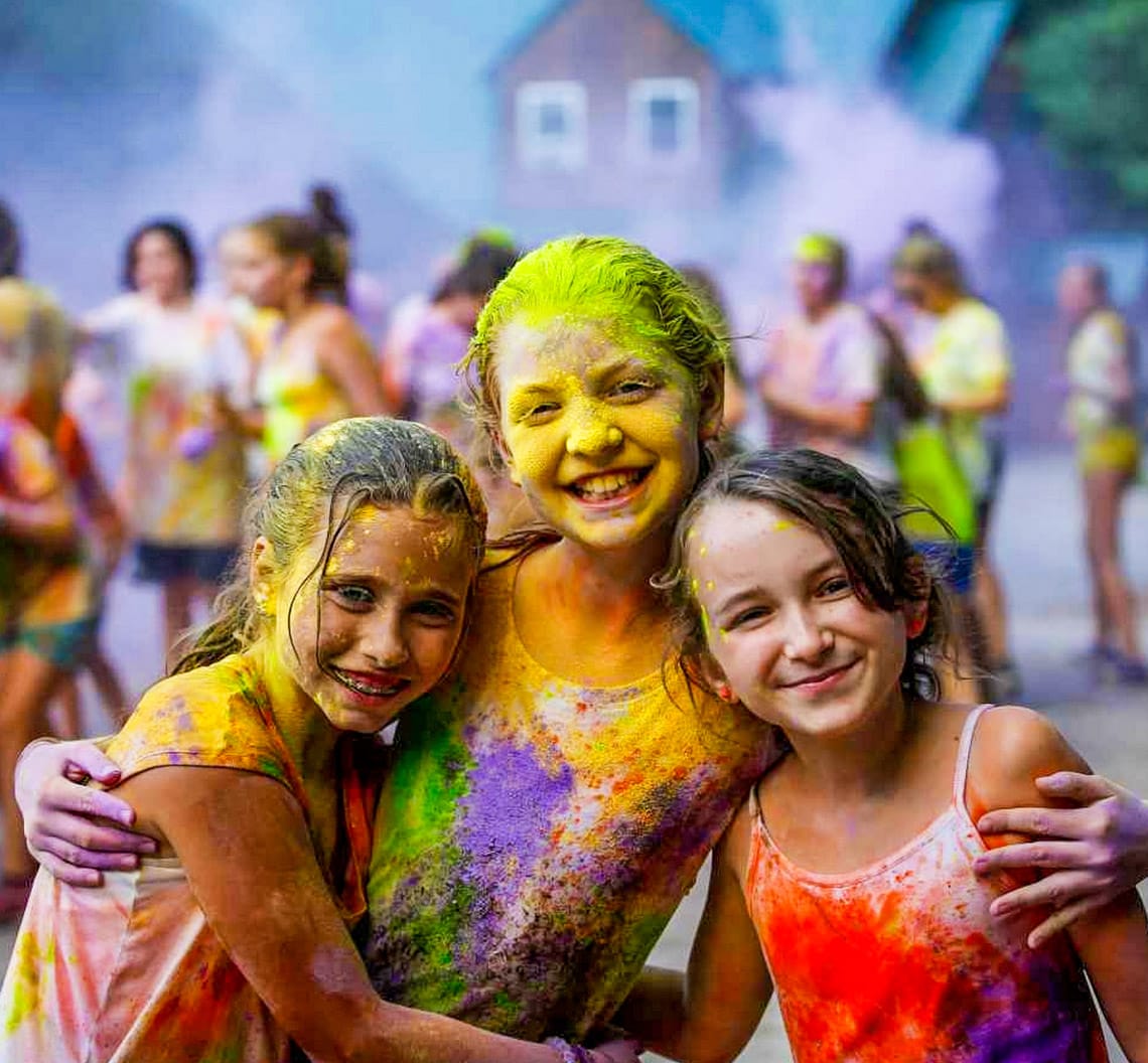 Girls at a color throwing event